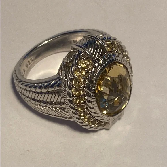 Judith Ripka Yellow and Silver Cocktail Ring with Intricate Design - Picture 2 of 5